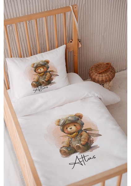 %100 Pamuk Saten Isme Özel 100X150 Bebek Yatak Nevresim Seti