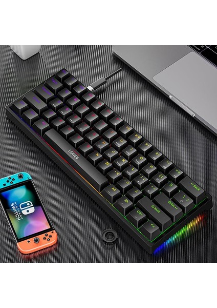 Leaven K620 Blue Switch Mekanik Gaming Oyun Klavyesi Rgb 61 Key Mavi Tuş Type-C Klavye Siyah