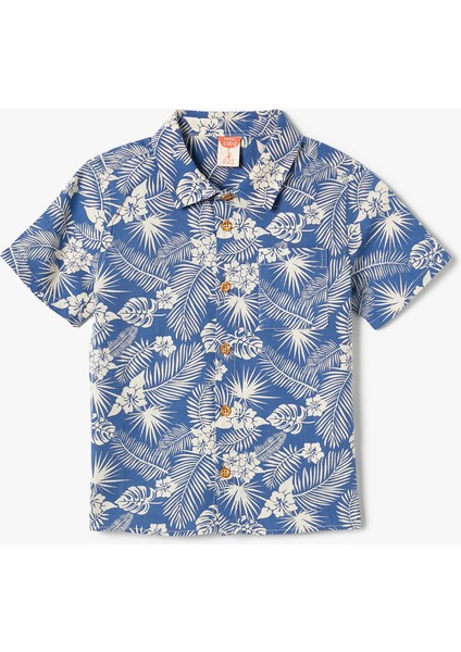 Gömlek Kısa Kollu Pamuklu Tropik Baskılı