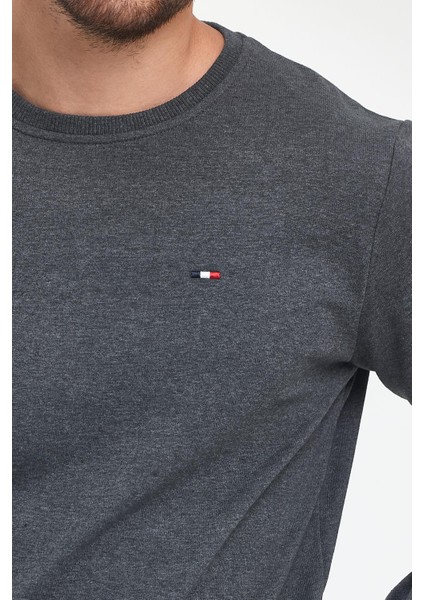Erkek Siyah-Lacivert-Antrasit Bisiklet Yaka Nakış Detaylı Regular Fit 3'lü Sweatshirt