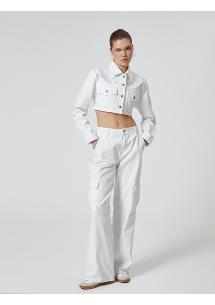 Taşlı Crop Kot Ceket Kapaklı Cepli Uzun Kollu Pamuklu fiyatları