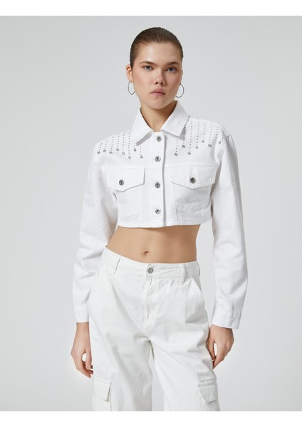 Taşlı Crop Kot Ceket Kapaklı Cepli Uzun Kollu Pamuklu modelleri