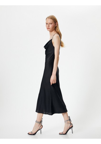 Saten Abiye Elbise Maksi Boy Dökümlü Yaka Ince Askılı fiyatları