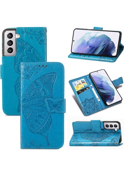 Samsung Galaxy S21 Kelebek Kanatları Narin Çiçekler Flip Darbeye Dayanıklı Deri Telefon Kılıfı ile Uyumlu (Yurt Dışından)