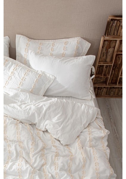 Sima Krem Organik Pamuk Müslin Brodeli Çift Kişilik Nevresim Takımı fiyatları