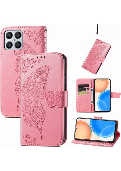 Honor X8 4g Kelebek Kanatları Narin Çiçekler Flip Darbeye Dayanıklı Deri Telefon Kılıfı ile Uyumlu (Yurt Dışından)