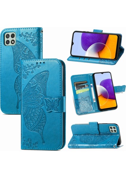 Samsung Galaxy A22 5g Kelebek Kanatları Narin Çiçekler Flip Darbeye Dayanıklı Deri Telefon Kılıfı ile Uyumlu (Yurt Dışından)
