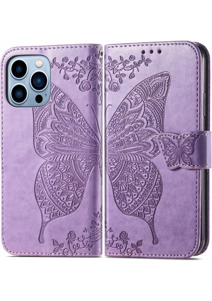 iPhone 13 Pro Kelebek Kanatları Narin Çiçekler Flip Darbeye Dayanıklı Deri Telefon Kılıfı ile Uyumlu (Yurt Dışından) modelleri