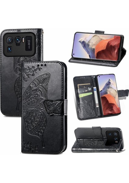 Xiaomi 11 Ultra Kelebek Kanatları Narin Çiçekler Darbeye Dayanıklı Deri Telefon Kılıfı (Yurt Dışından)