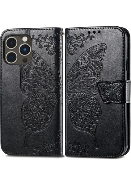 iPhone 14 Pro Max Kelebek Kanatları Narin Çiçekler Flip Darbeye Dayanıklı Deri Telefon Kılıfı ile Uyumlu (Yurt Dışından) modelleri