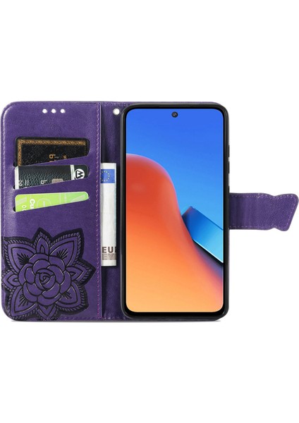 Xiaomi Redmi 12 4g Kelebek Kanatları Narin Çiçekler Darbeye Dayanıklı Deri Telefon Kılıfı (Yurt Dışından)