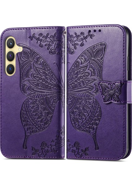 Samsung Galaxy S24 Kelebek Kanatları Narin Çiçekler Flip Darbeye Dayanıklı Deri Telefon Kılıfı ile Uyumlu (Yurt Dışından) modelleri