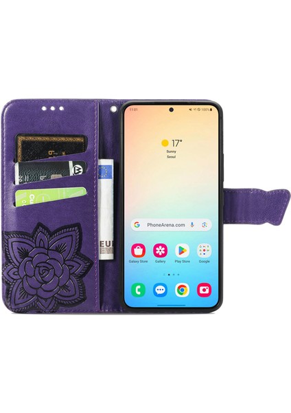 Samsung Galaxy S24 Kelebek Kanatları Narin Çiçekler Flip Darbeye Dayanıklı Deri Telefon Kılıfı ile Uyumlu (Yurt Dışından) fırsatları