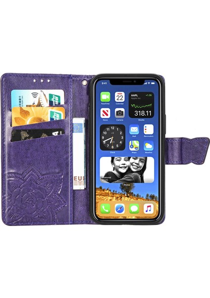 iPhone 12 Pro Max Kelebek Kanatları Narin Çiçekler Flip Darbeye Dayanıklı Deri Telefon Kılıfı ile Uyumlu (Yurt Dışından)