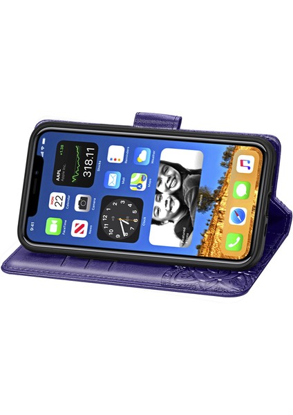 iPhone 12 Pro Max Kelebek Kanatları Narin Çiçekler Flip Darbeye Dayanıklı Deri Telefon Kılıfı ile Uyumlu (Yurt Dışından)