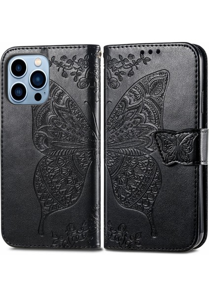 iPhone 13 Pro Kelebek Kanatları Narin Çiçekler Flip Darbeye Dayanıklı Deri Telefon Kılıfı ile Uyumlu (Yurt Dışından) modelleri