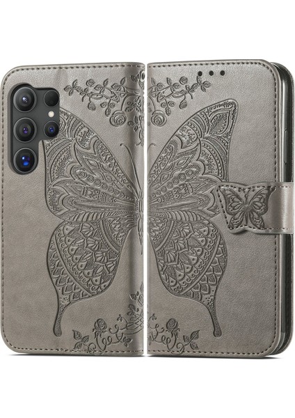 Samsung Galaxy S24 Ultra Kelebek Kanatları Narin Çiçekler Flip Darbeye Dayanıklı Deri Telefon Kılıfı ile Uyumlu (Yurt Dışından) modelleri