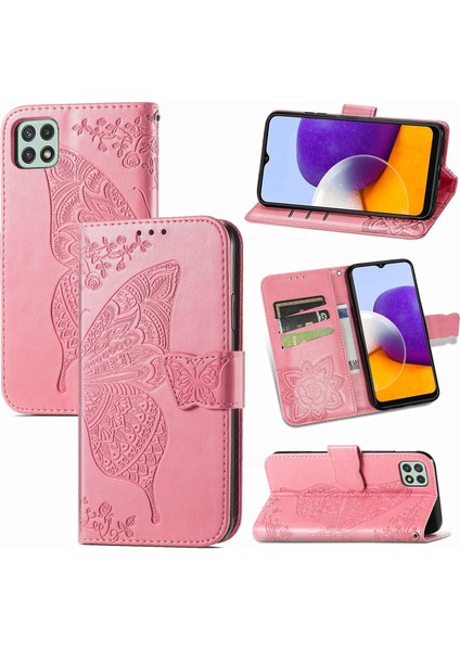 Samsung Galaxy A22 5g Kelebek Kanatları Narin Çiçekler Flip Darbeye Dayanıklı Deri Telefon Kılıfı ile Uyumlu (Yurt Dışından)