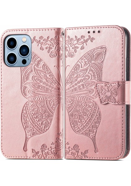 iPhone 13 Pro Kelebek Kanatları Narin Çiçekler Flip Darbeye Dayanıklı Deri Telefon Kılıfı ile Uyumlu (Yurt Dışından) modelleri