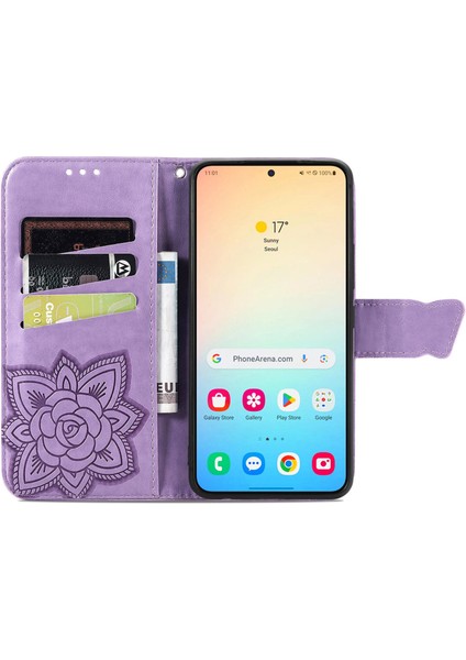Samsung Galaxy S24 Kelebek Kanatları Narin Çiçekler Flip Darbeye Dayanıklı Deri Telefon Kılıfı ile Uyumlu (Yurt Dışından) fırsatları