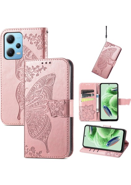 Xiaomi Redmi Note 12 4g Kelebek Kanatları Narin Çiçekler Darbeye Dayanıklı Deri Telefon Kılıfı (Yurt Dışından)