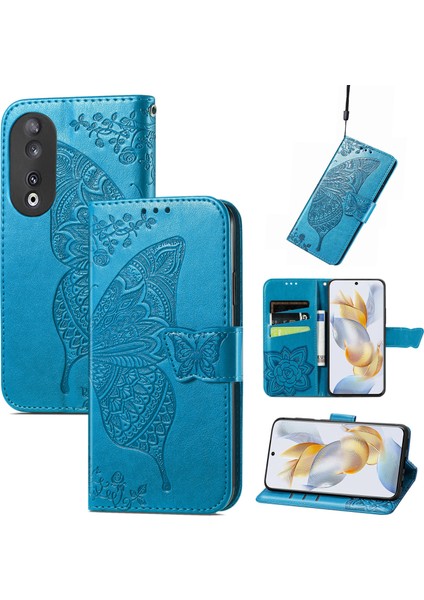 Honor 90 5g Kelebek Kanatları Narin Çiçekler Flip Darbeye Dayanıklı Deri Telefon Kılıfı ile Uyumlu (Yurt Dışından)