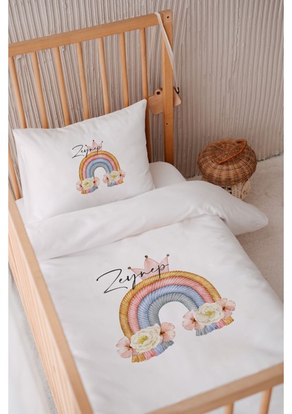 %100 Pamuk Saten İsme Özel 100X150 Bebek Yatak Nevresim Seti