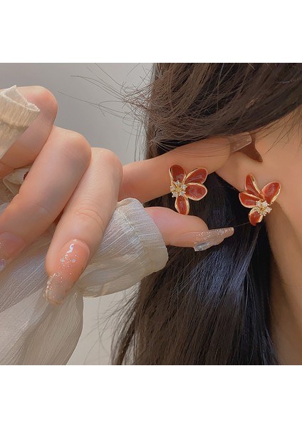 Fransız Haute Couture Kırmızı Çiçek Küpeler, Şık ve Tatlı (Yurt Dışından) modelleri