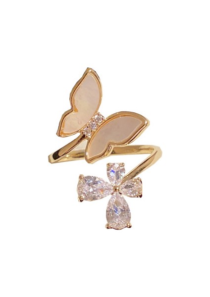 Hafif Lüks Kabuklu Kelebek Yüzük, Basit Tasarımlı Ayarlanabilir Yüzük (Yurt Dışından)