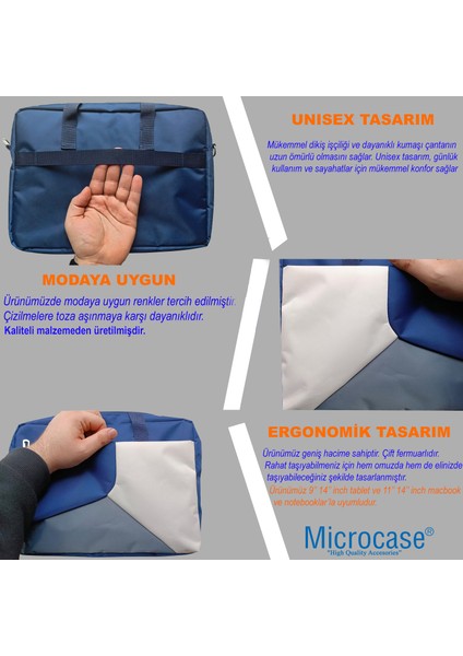 9'' 14'' İnç Tablet, Macbook, Notebook Unisex 2 Bölmeli Omuz Askılı ve El Tutacaklı Taşıma Çantası AL4228