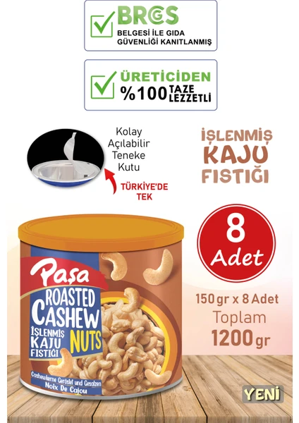 Paşa Kuruyemiş Işlenmiş Kaju Fıstığı Teneke Kutu 150 gr x 8 Adet