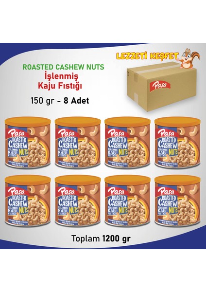 Paşa Kuruyemiş Işlenmiş Kaju Fıstığı Teneke Kutu 150 gr x 8 Adet