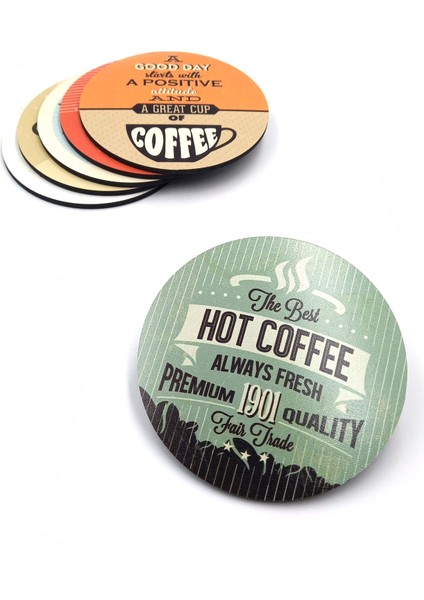 Coffe Yazıları Baskılı Ahşap Bardak Altlığı 6'lı Takım, Ofis Aksesuarı, Masa Aksesuarı, Çay Kahve Içecek Altlığı, Masa Üzeri Koruyucu Altlık modelleri