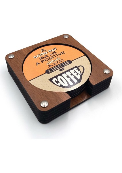 Coffe Yazıları Baskılı Ahşap Bardak Altlığı 6'lı Takım, Ofis Aksesuarı, Masa Aksesuarı, Çay Kahve Içecek Altlığı, Masa Üzeri Koruyucu Altlık fırsatları