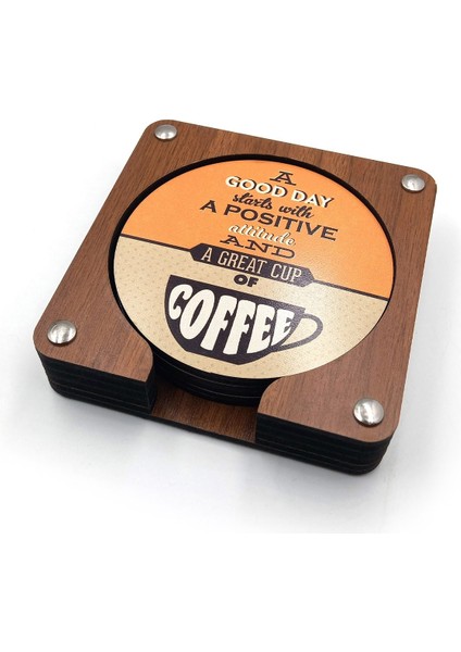 Coffe Yazıları Baskılı Ahşap Bardak Altlığı 6'lı Takım, Ofis Aksesuarı, Masa Aksesuarı, Çay Kahve Içecek Altlığı, Masa Üzeri Koruyucu Altlık indirimleri