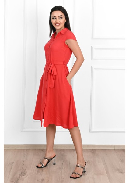 Kadın Kolsuz Düğmeli Kuşaklı Elbise 5175-23 indirimleri