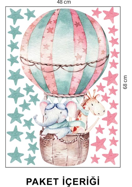 Balon Ile Uçan Fil ve Zürefa Yıldız Temalı Çocuk Odası Duvar Sticker 50 x 70 cm fiyatları