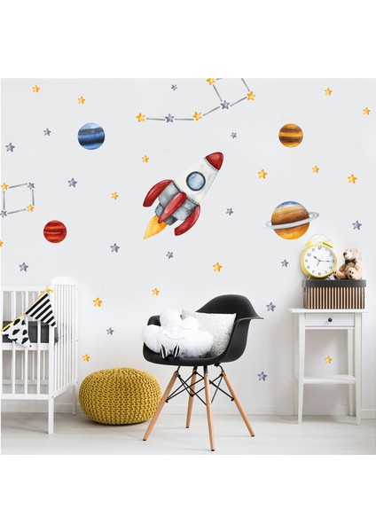 Gezegenler, ve Yıldızlar Uzay Temalı Çocuk Odası Duvar Sticker 50 x 70 cm