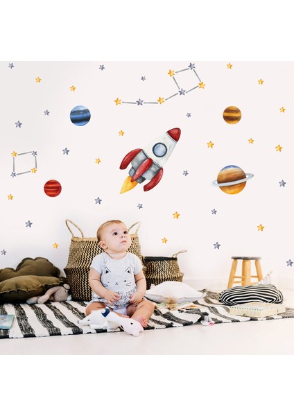 Gezegenler, ve Yıldızlar Uzay Temalı Çocuk Odası Duvar Sticker 50 x 70 cm fiyatları