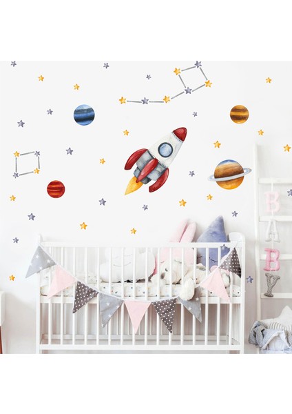Gezegenler, ve Yıldızlar Uzay Temalı Çocuk Odası Duvar Sticker 50 x 70 cm modelleri