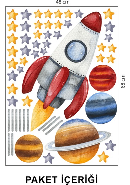 Gezegenler, ve Yıldızlar Uzay Temalı Çocuk Odası Duvar Sticker 50 x 70 cm fırsatları