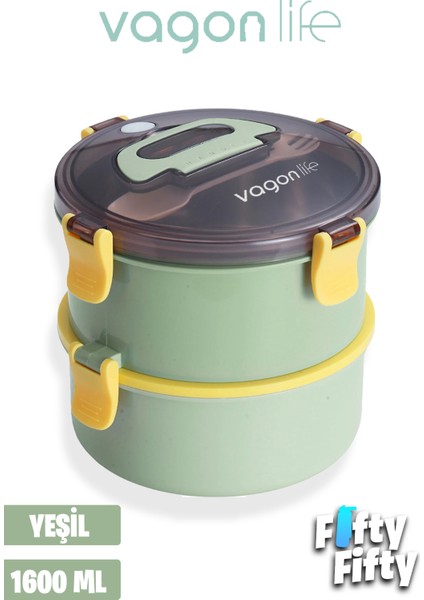 1600 ml Iki Kat Yuvarlak Paslanmaz Çelik Bento Lunch Box Yeni Nesil Sefer TASI-ÇATALLIKAŞIK-397