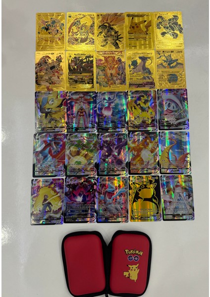 Abetto Market Pokemon Özel Seri V-Max & Gold Kart Seri Bir Arada 25 Adet Kart ve Taşıma Çantası