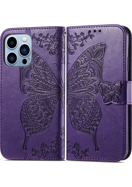 iPhone 13 Pro Kelebek Kanatları Narin Çiçekler Flip Darbeye Dayanıklı Deri Telefon Kılıfı ile Uyumlu (Yurt Dışından) modelleri