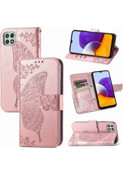 Samsung Galaxy A22 5g Kelebek Kanatları Narin Çiçekler Flip Darbeye Dayanıklı Deri Telefon Kılıfı ile Uyumlu (Yurt Dışından)