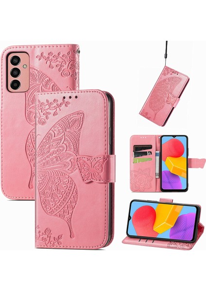 Samsung Galaxy M13 4g Kelebek Kanatları Narin Çiçekler Flip Darbeye Dayanıklı Deri Telefon Kılıfı ile Uyumlu (Yurt Dışından)