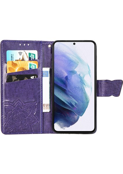 Samsung Galaxy S21 Kelebek Kanatları Narin Çiçekler Flip Darbeye Dayanıklı Deri Telefon Kılıfı ile Uyumlu (Yurt Dışından) fırsatları