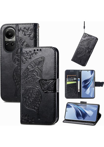 Oppo Reno 10 5g/10 Pro 5g Kelebek Kanatları Narin Çiçekler Darbeye Dayanıklı Deri Telefon Kılıfı (Yurt Dışından)