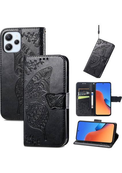 Xiaomi Redmi 12 4g Kelebek Kanatları Narin Çiçekler Darbeye Dayanıklı Deri Telefon Kılıfı (Yurt Dışından)