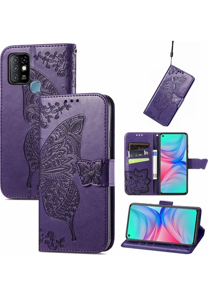 Infinix Hot 10 Kelebek Kanatları Narin Çiçekler Darbeye Dayanıklı Deri Telefon Kılıfı (Yurt Dışından)